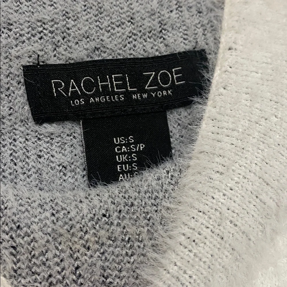 Rachel Zoe | Fuzzy-knit White Pullover Moc Neck Sweater w/ black Heart Design